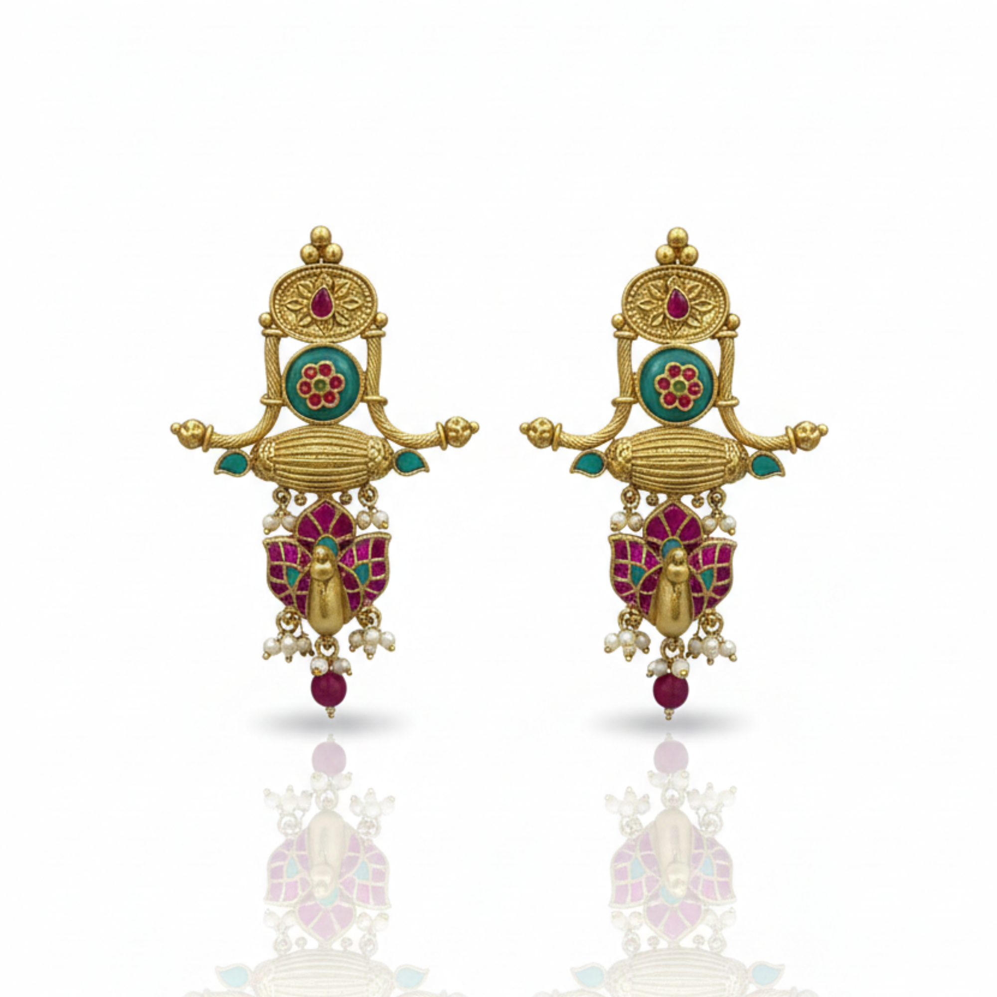 Suvarna Jadau Earrings with Pearl Drops