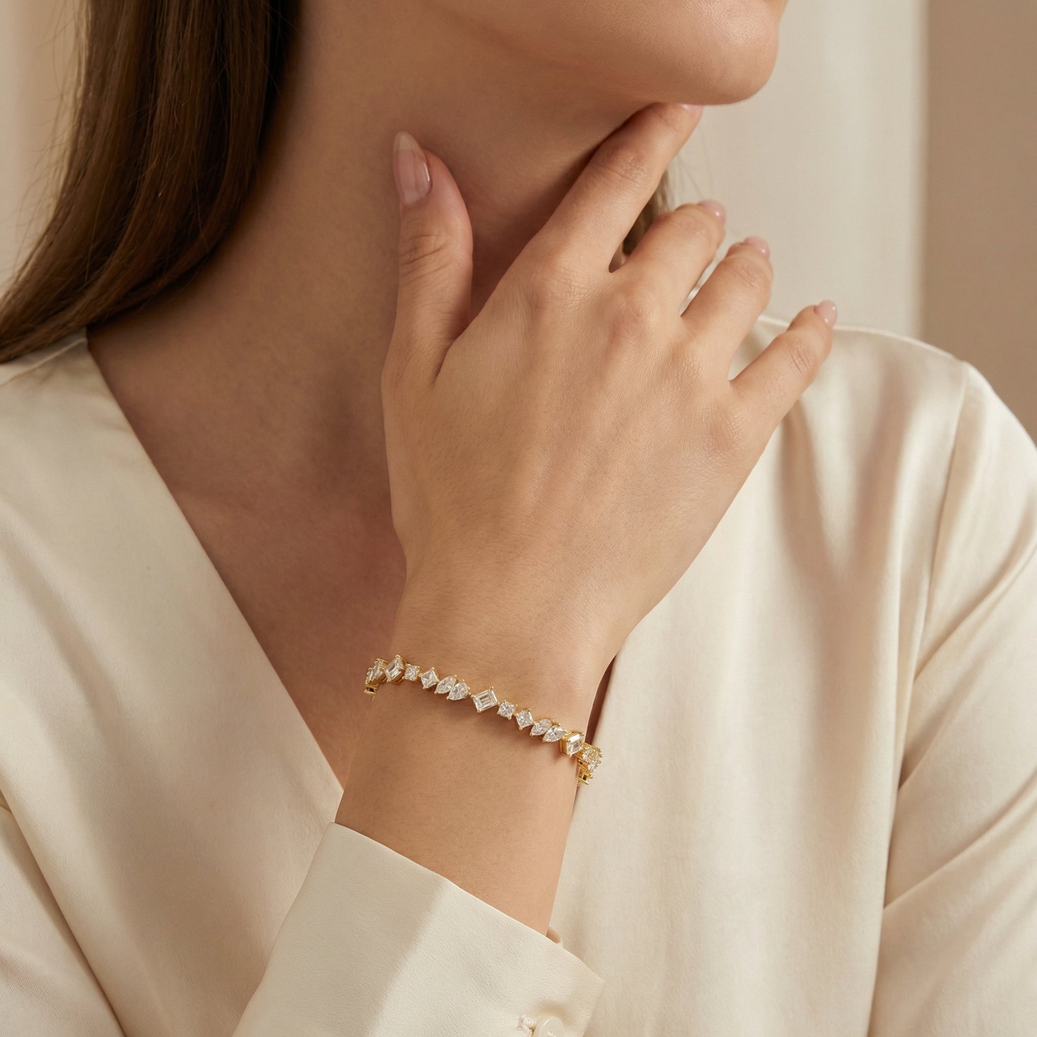 Prism Multi-Shape AD Tennis Bracelet_Gold