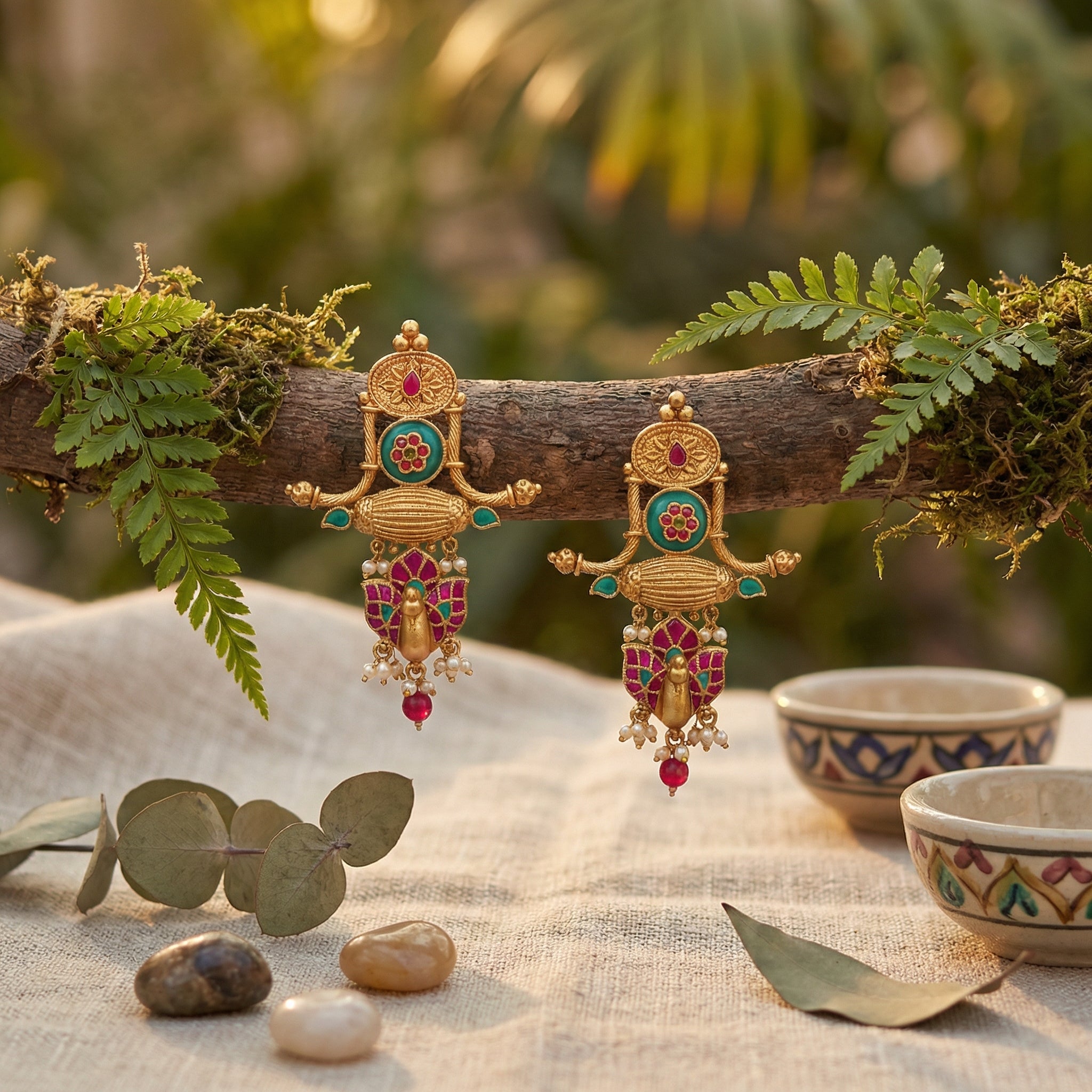 Suvarna Jadau Earrings with Pearl Drops