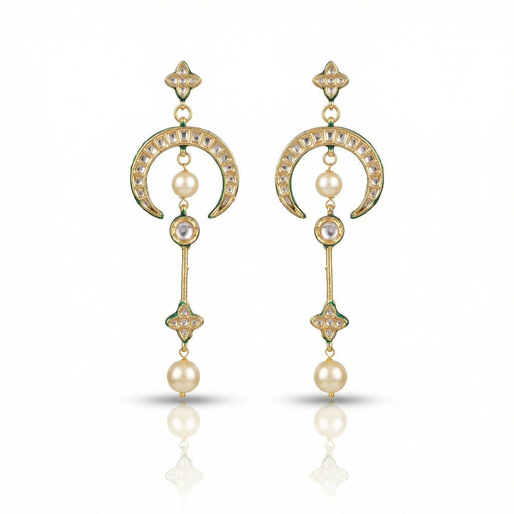 Kundan Amer Chaand Long Drop Earrings