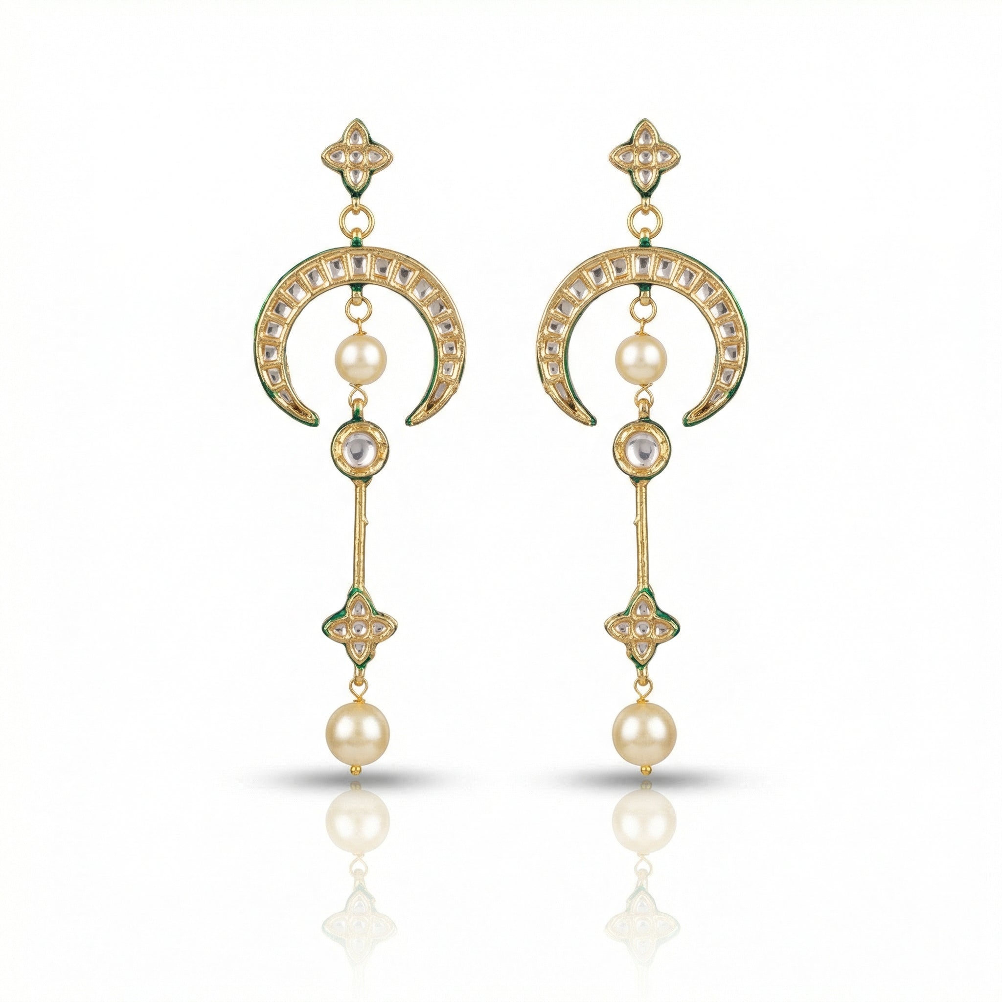Kundan Amer Chaand Long Drop Earrings