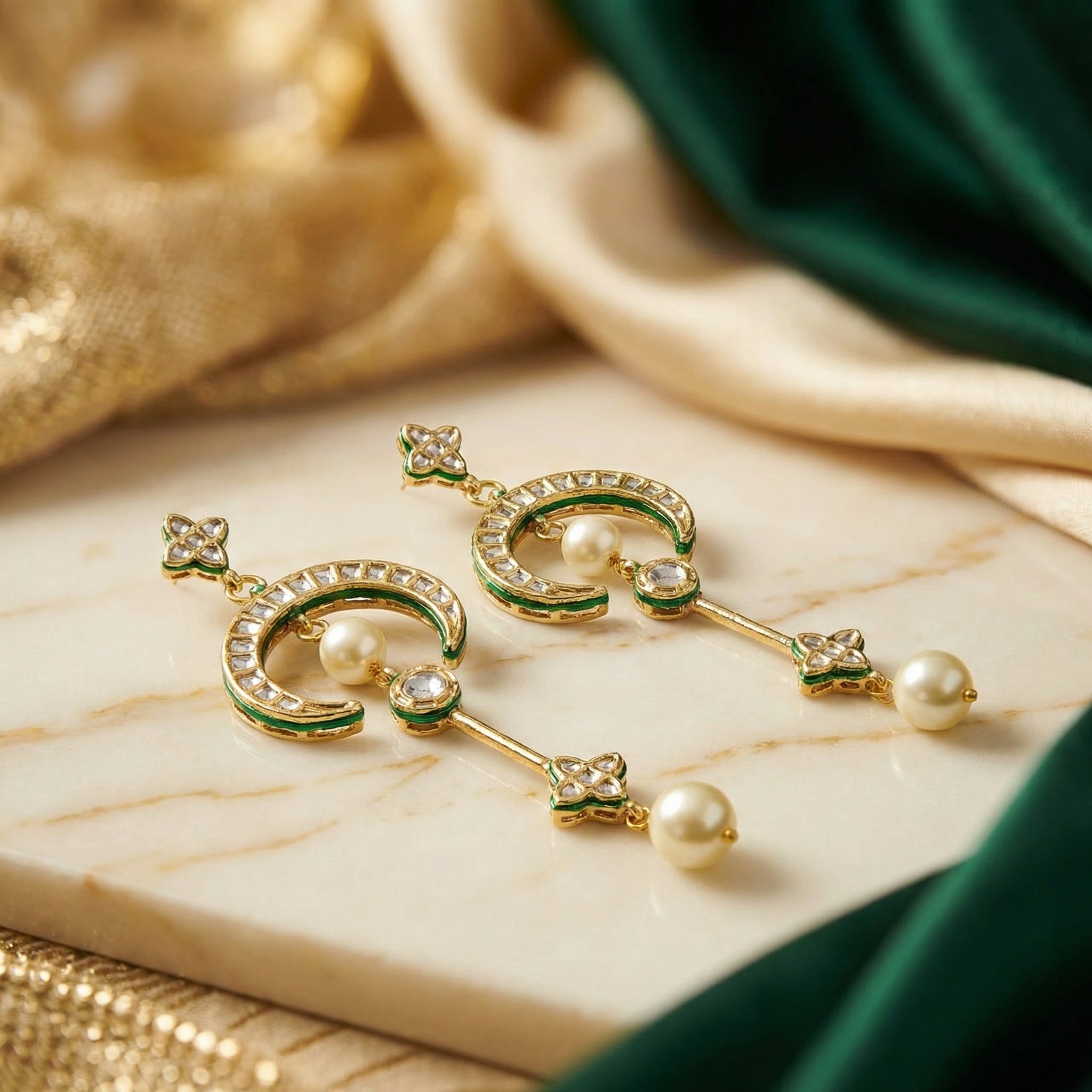 Kundan Amer Chaand Long Drop Earrings