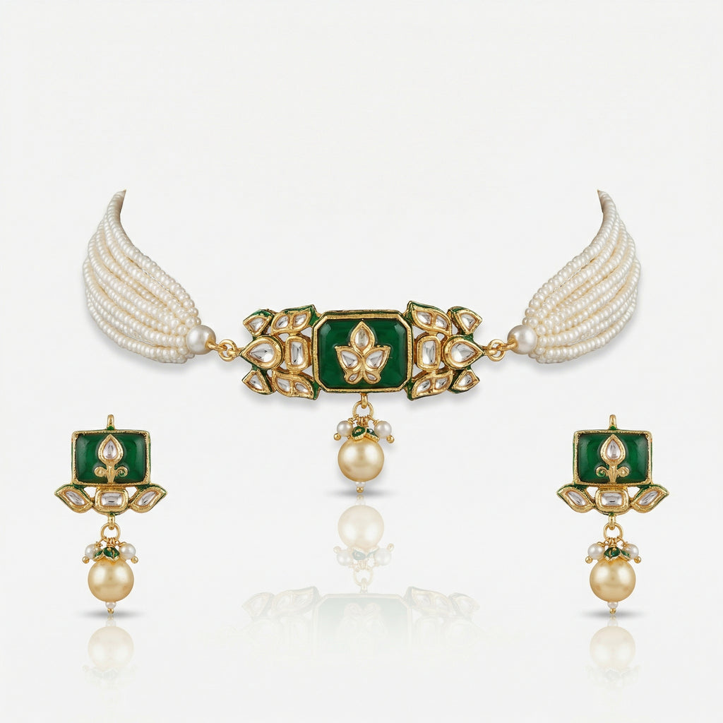 Jodha Andaaz Choker Set- Emerald