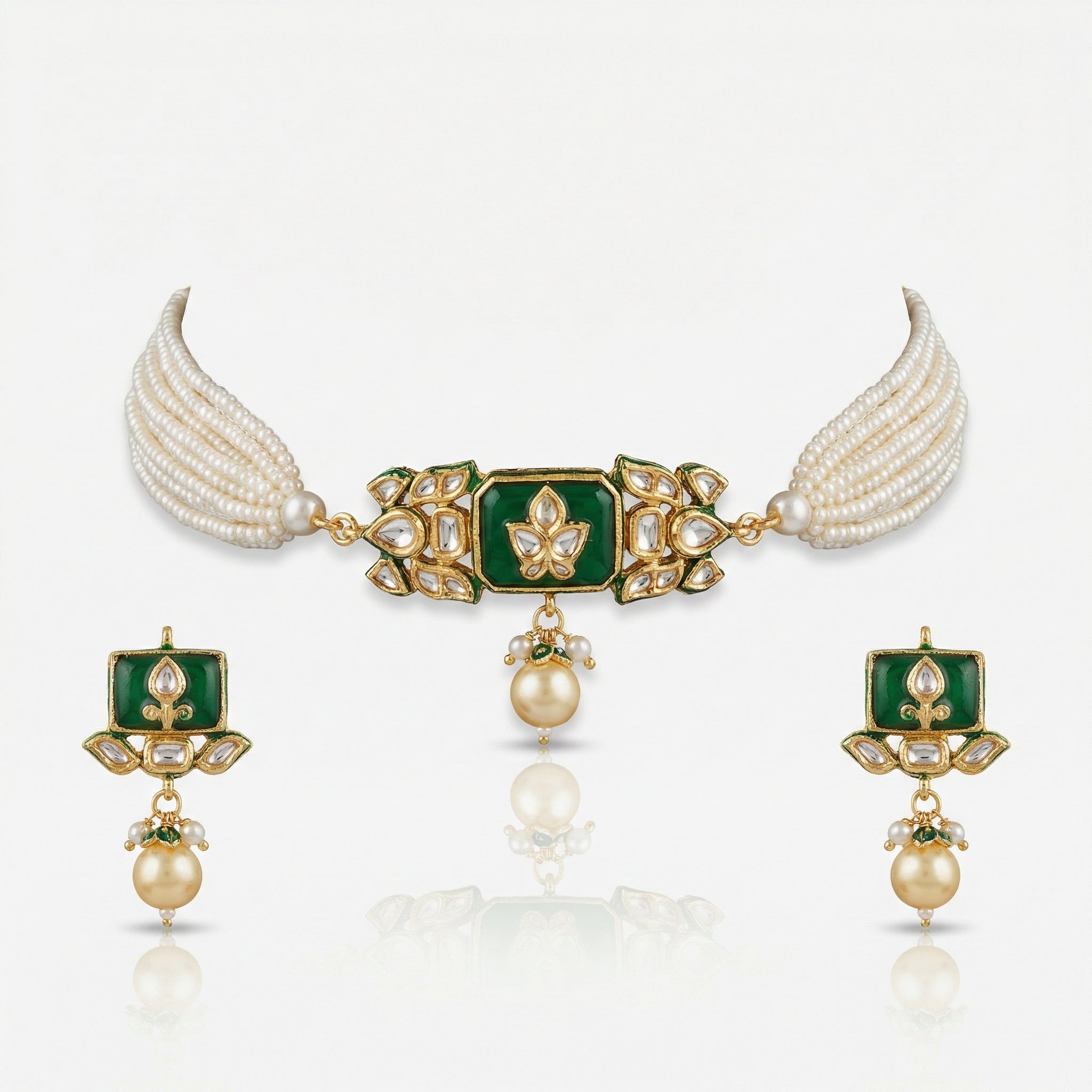 Jodha Andaaz Choker Set- Emerald