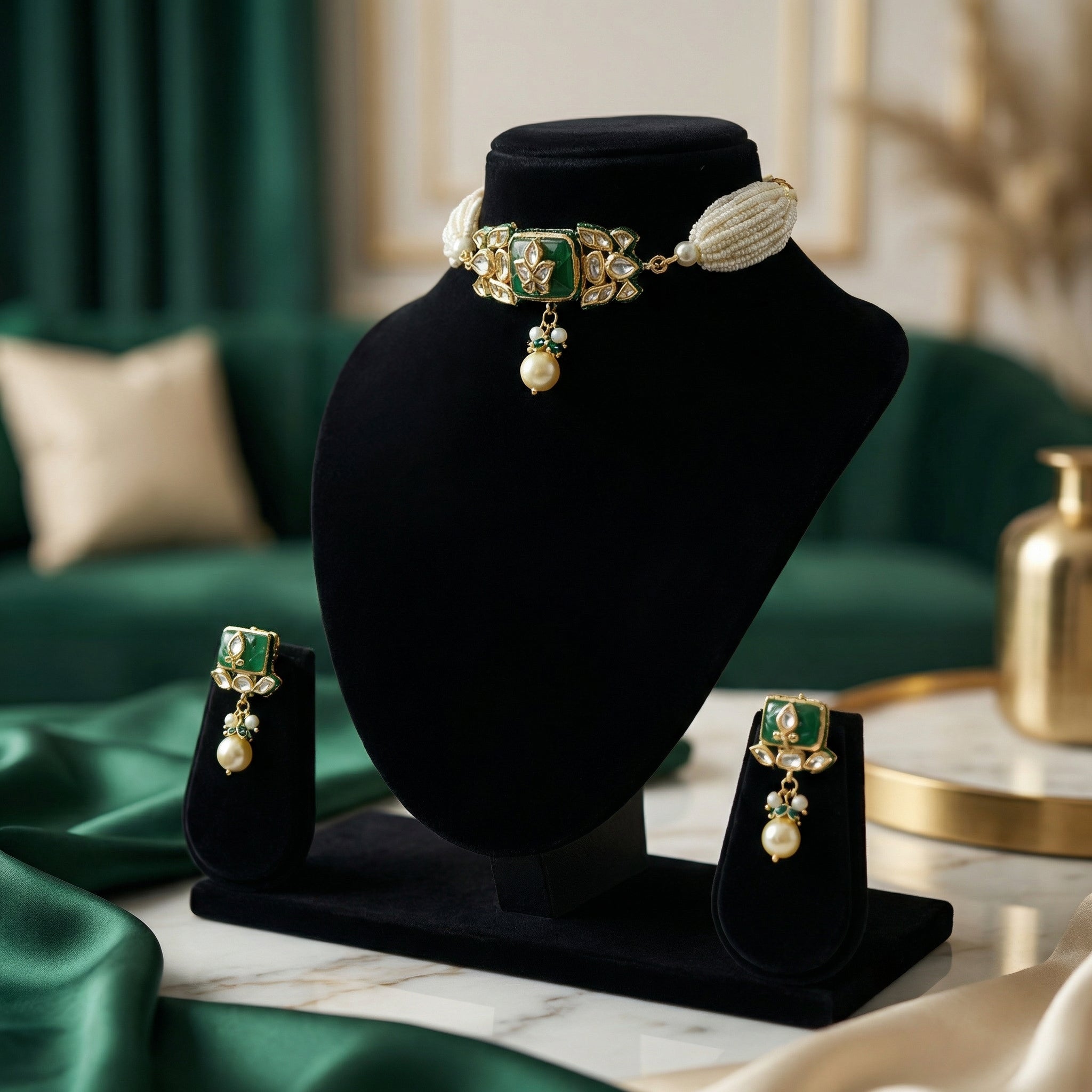 Jodha Andaaz Choker Set- Emerald