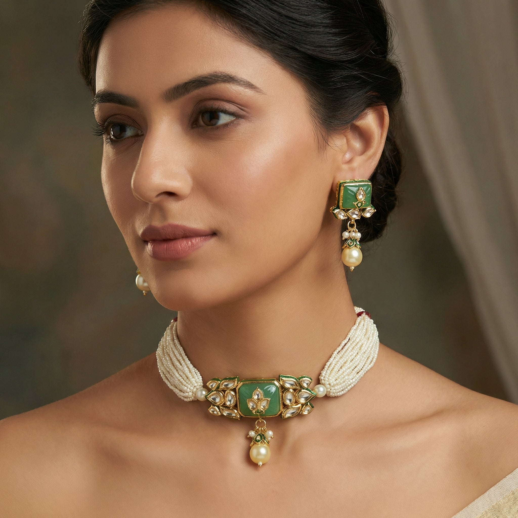 Jodha Andaaz Choker Set- Mint Green