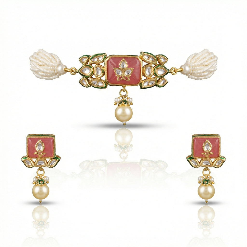Jodha Andaaz Choker Set- Rose