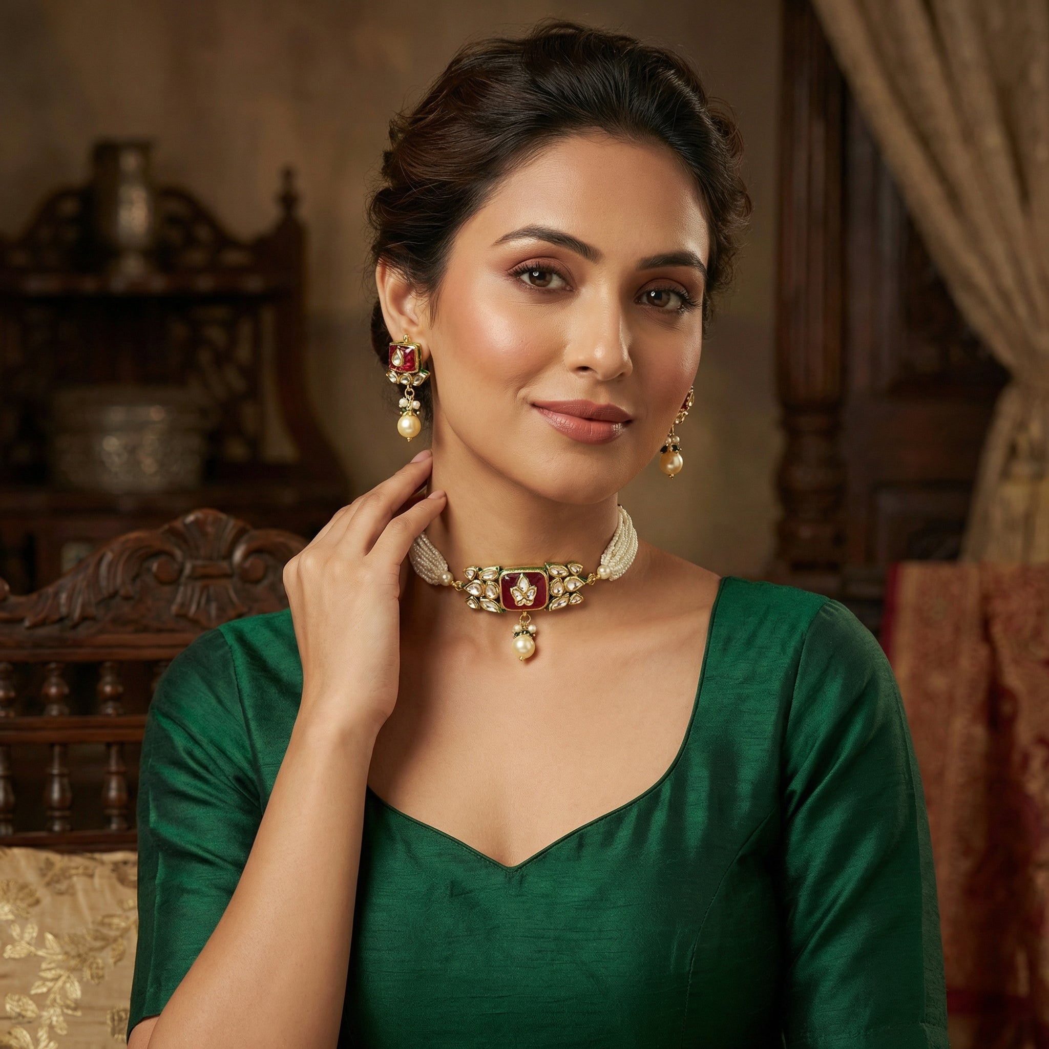 Jodha Andaaz Choker Set- Ruby