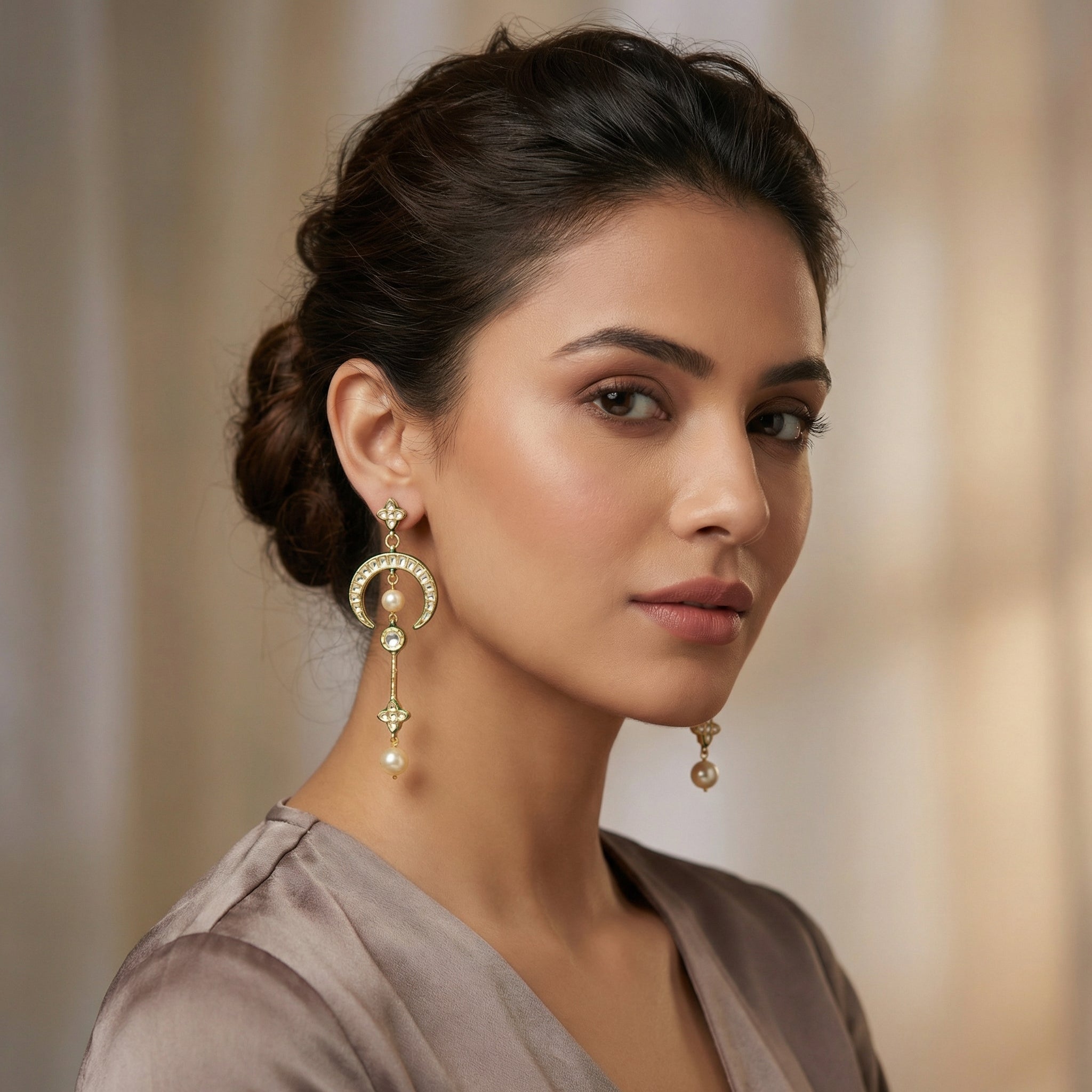 Kundan Amer Chaand Long Drop Earrings