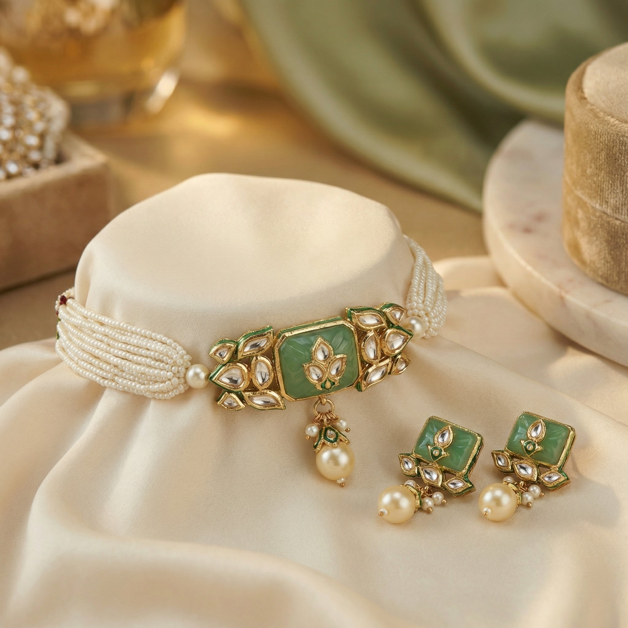 Jodha Andaaz Choker Set- Mint Green