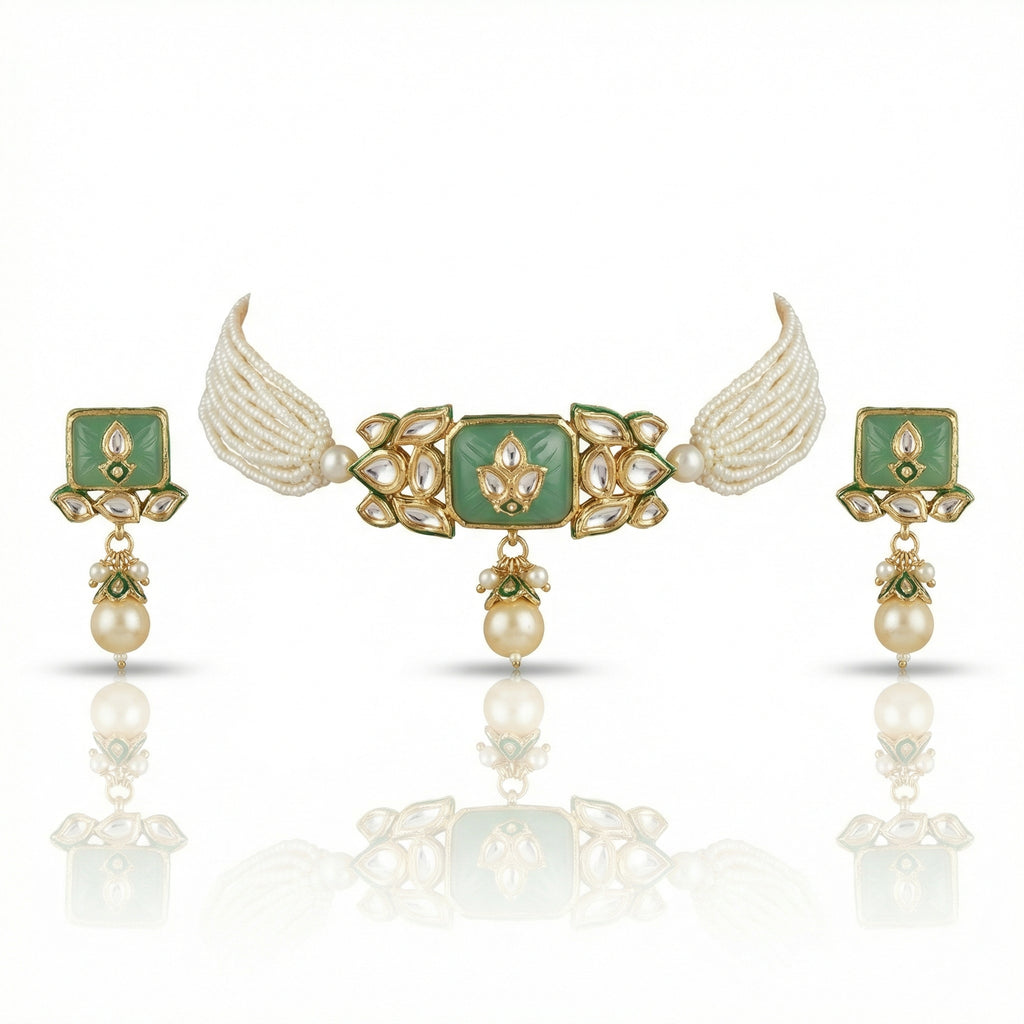 Jodha Andaaz Choker Set- Mint Green