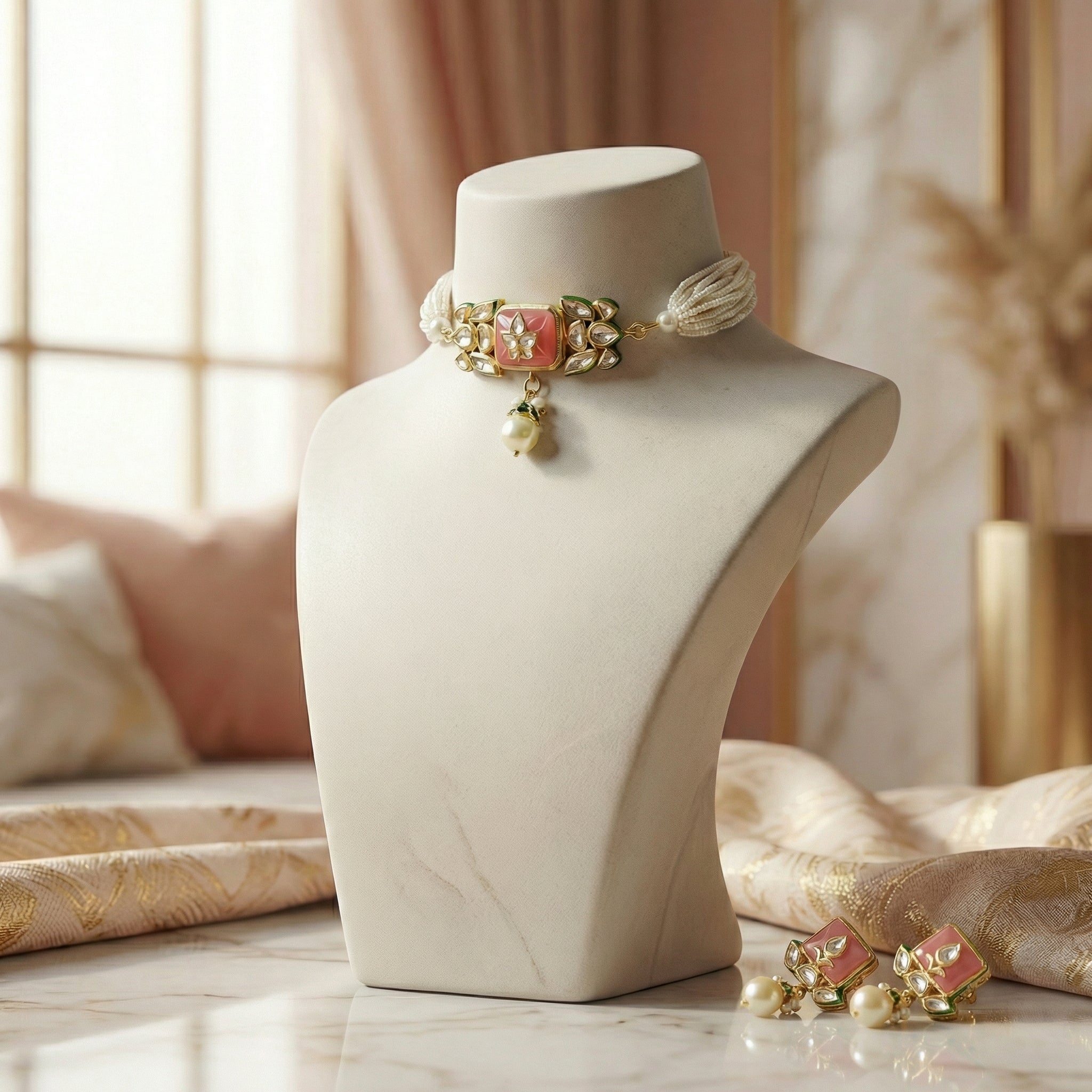 Jodha Andaaz Choker Set- Rose