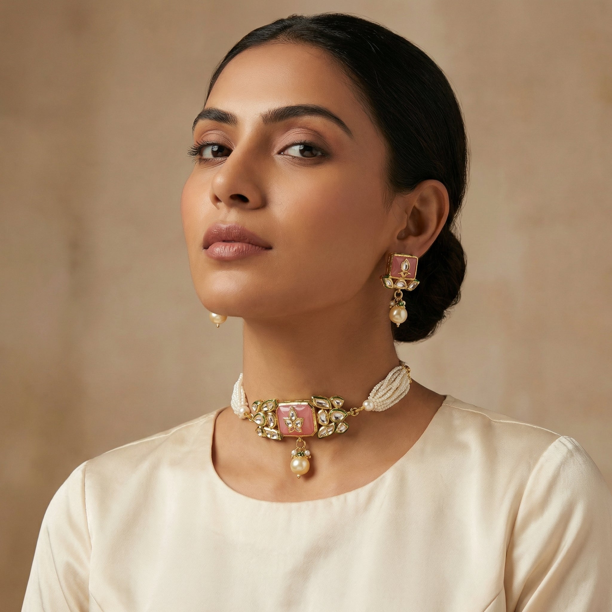 Jodha Andaaz Choker Set- Rose