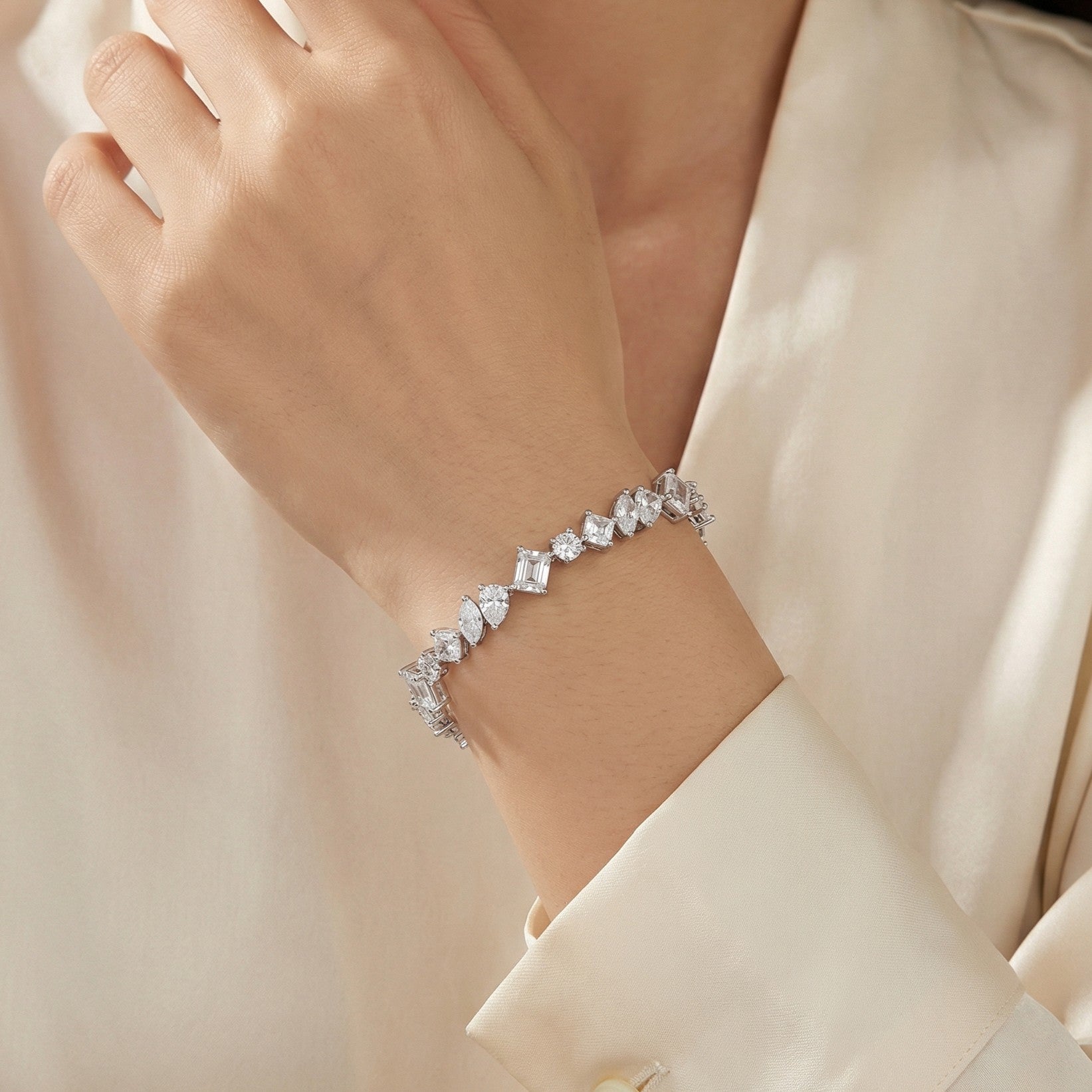 Prism Multi-Shape AD Tennis Bracelet_Silver