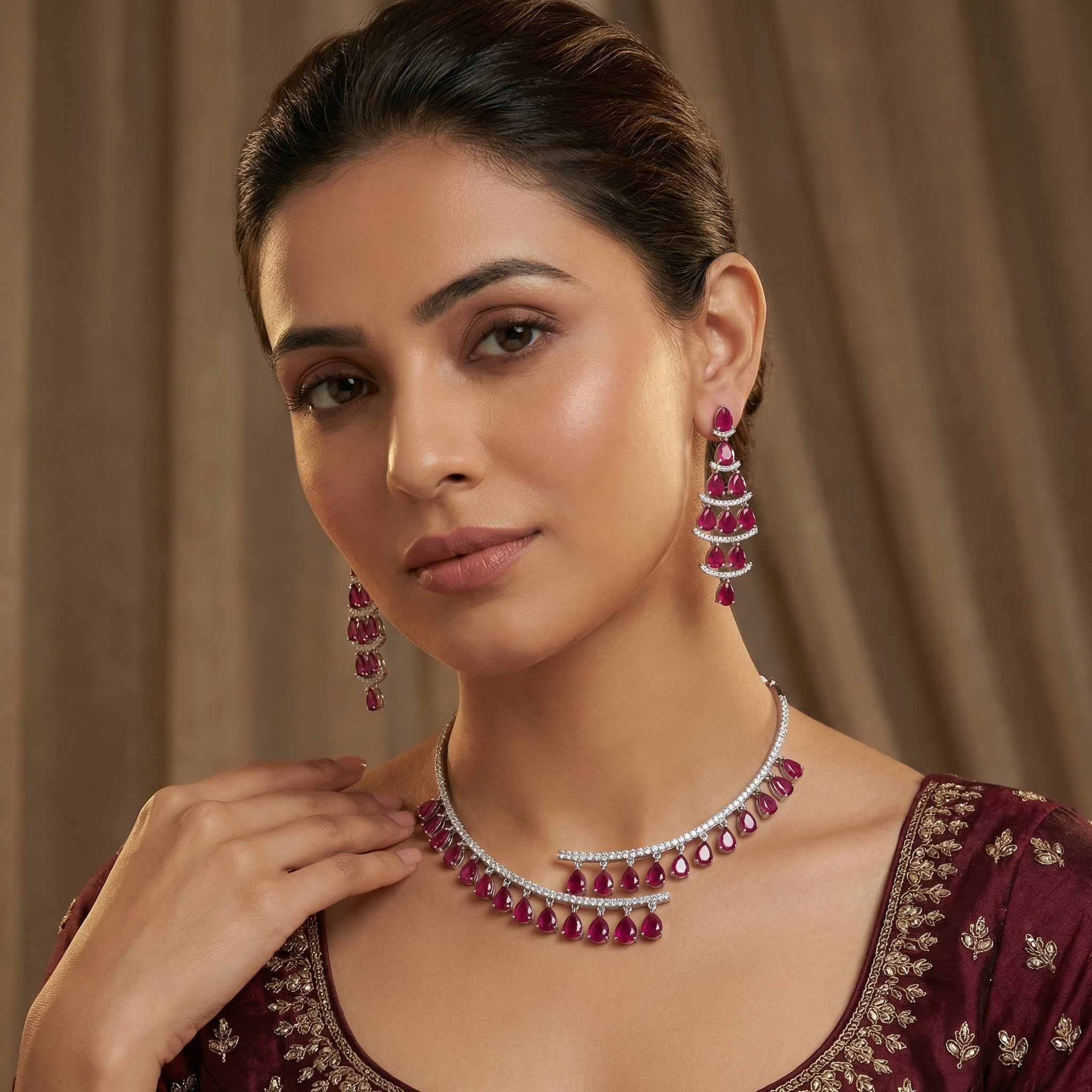 Noor-e-Laal Ruby Diamond Choker Set